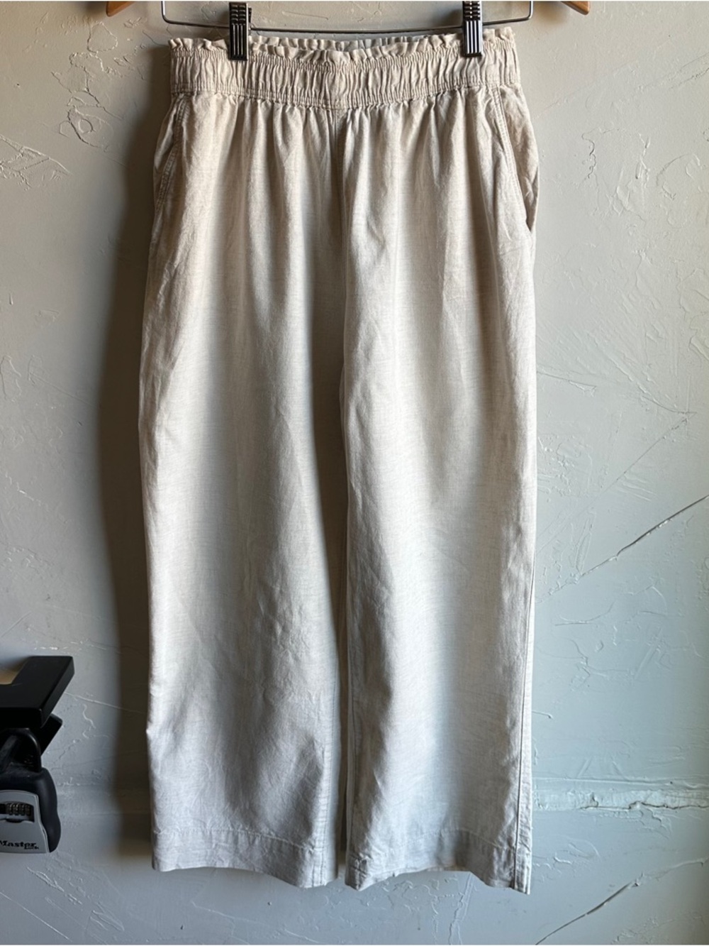 H&M Linen Cotton Wide Leg Pants Cream Coastal Grandma‎ Minimalist Capsule Sz S